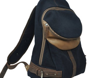 Backpack in navy blue canvas -leather , named  Nota