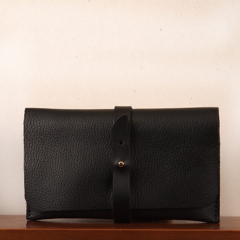 Leather wallet ,handmade ,unisex ,Black ,named PATMOS,made to order image 3