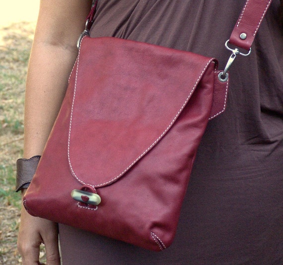 Items similar to Handmade leather messenger bag- Sofia in dark rubbino ...