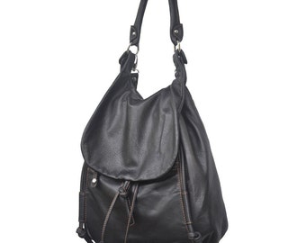 Leather backpack, Shoulder bag , named Daphne in BLack color  MADE TO ORDER