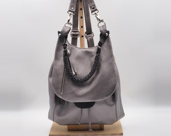 Handmade leather backpack, named Irena in  metallic silver color, MADE TO ORDER