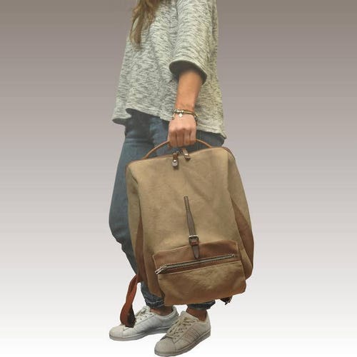 Shops Handmade stylish backpack ,for men and women in canvas-leather ,named TILOS