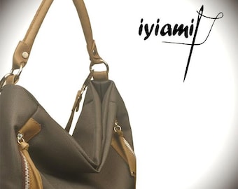 Waterproof handbag,,shoulder,messenger,everyday ,ipad bag, in olive-brown color  with leather details,named Vera MADE TO ORDER