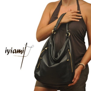 Leather women's shoulder bag, messenger , in black color,named Vera MADE TO ORDER image 2