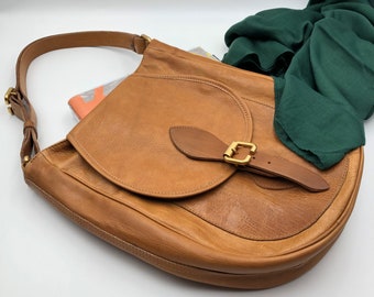 Handmade leather bag "DROP" in camel tone, shoulder bag