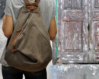 Handmade backpack made in  stonewashed canvas- leather ,in light brown (terra) color .Named Kalliope MADE TO ORDER