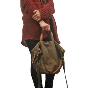 Italian stonewashed Canvas Shoulder bag, Handbag, cross body bag , handmade, in aHersheylight brown color, named Lina MADE TO ORDER image 3