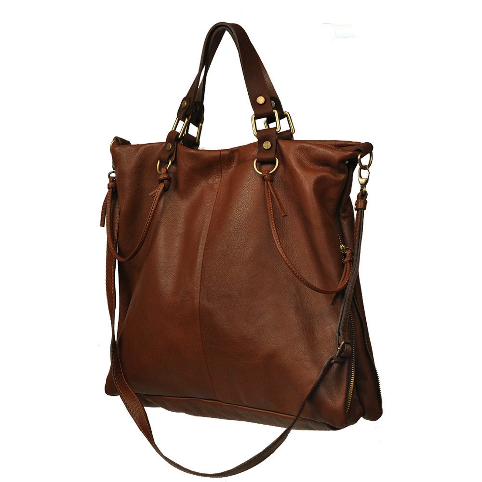 Handmade Leather Tote Messenger Bag named Valeriana in a - Etsy