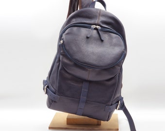 Handcrafted leather backpack, Nota in blue, MADE TO ORDER
