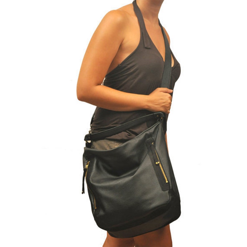 Leather women's shoulder bag, messenger , in black color,named Vera MADE TO ORDER image 3