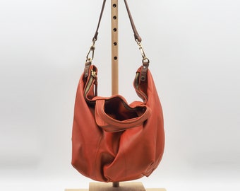 Handmade leather shoulder bag, Handbag, cross body bag , in a copper brown color, named Lina MADE TO ORDER