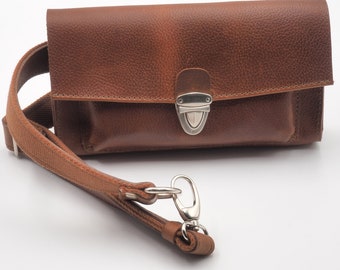 ARNOS mens  waist bag in vintage style tabac leather ,made to order