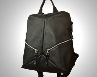 Handmade leather backpack,shoulder bag in black color ,named IRIA ,made to order