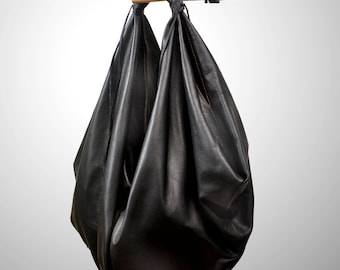 Hobo bag ,Medium sized in  black leather ,named Dimitra MADE TO ORDER