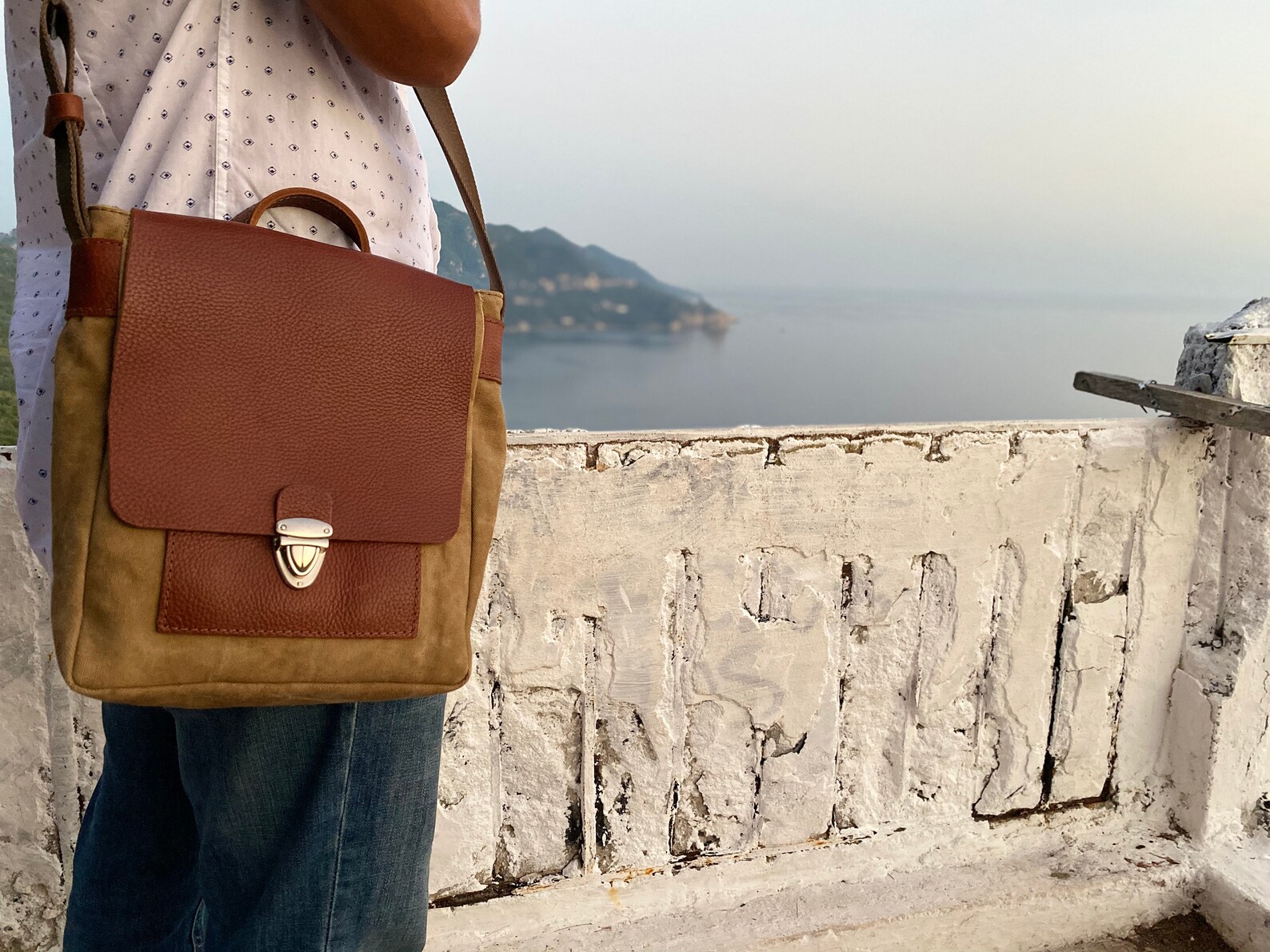 Leather And Canvas Messenger Bag