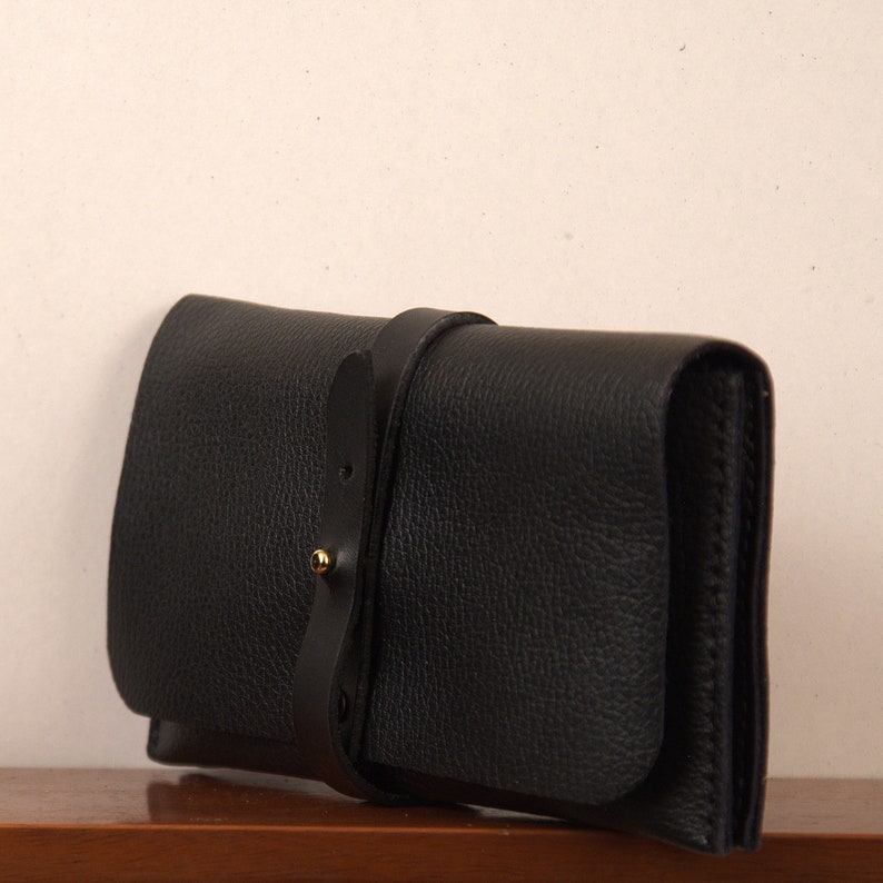 Leather wallet ,handmade ,unisex ,Black ,named PATMOS,made to order image 2