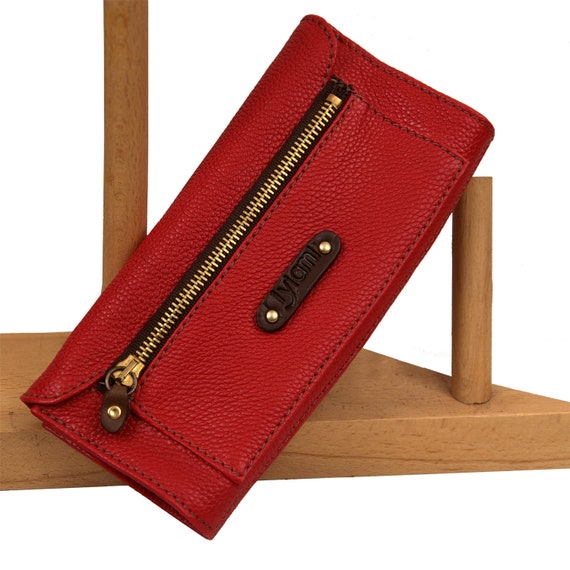 Red leather wallet Handmade wallet red wallet for women Women's wallet