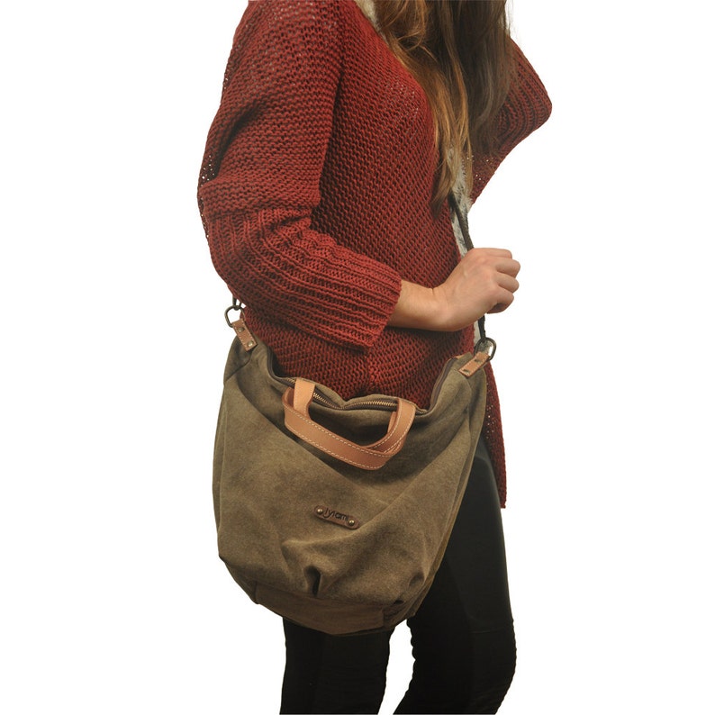 Italian stonewashed Canvas Shoulder bag, Handbag, cross body bag , handmade, in aHersheylight brown color, named Lina MADE TO ORDER image 2