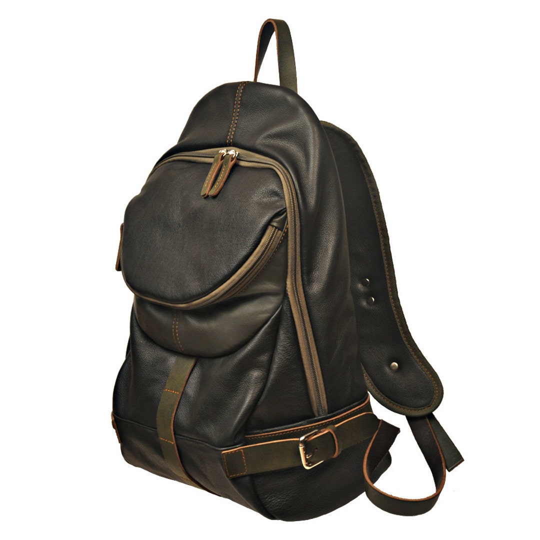 Handcrafted Leather Backpack Nota in Black With Olive Green - Etsy