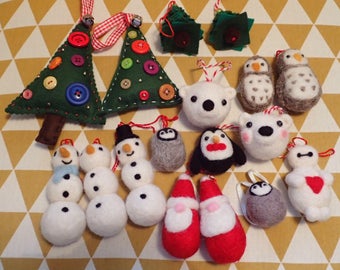 Needle Felted Christmas Tree Ornaments Decorations Cute