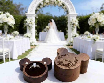 Caja para anillos con el icono de Mickey hecha a mano, caja para anillos de boda de madera de nogal, caja de regalo personalizada para propuesta de matrimonio
