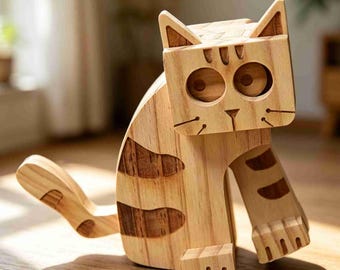 Handgefertigtes Holzkatzenspielzeug - DIY Rampendekor, Interaktives Katzenspielzeug, Naturholz-Haustiermöbel & Modernes Wohndekor