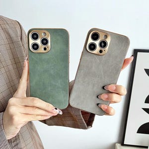 Suede Leather iPhone 16 Pro Max Case – Alcantara Soft Shockproof Cover with Gold Plated Camera Protection