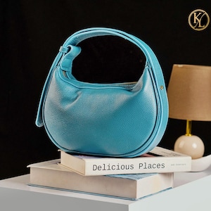 Sky Blue Genuine Leather Shoulder Bag for Women – Elegant Mill Finish Cowhide Purse with Zipper Pocket – Soft & Stylish Handbag