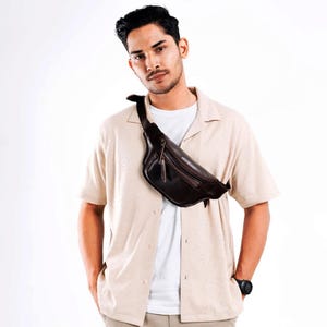 Personalized Leather Waist Bag for Men – Custom Engraved Genuine Leather Sling Fanny Pack