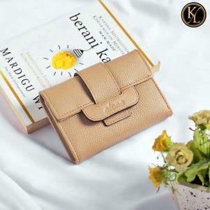 Cartera plegable de piel de primera calidad para mujer: elegante tarjetero plegable con monedero y ranura para fotos.