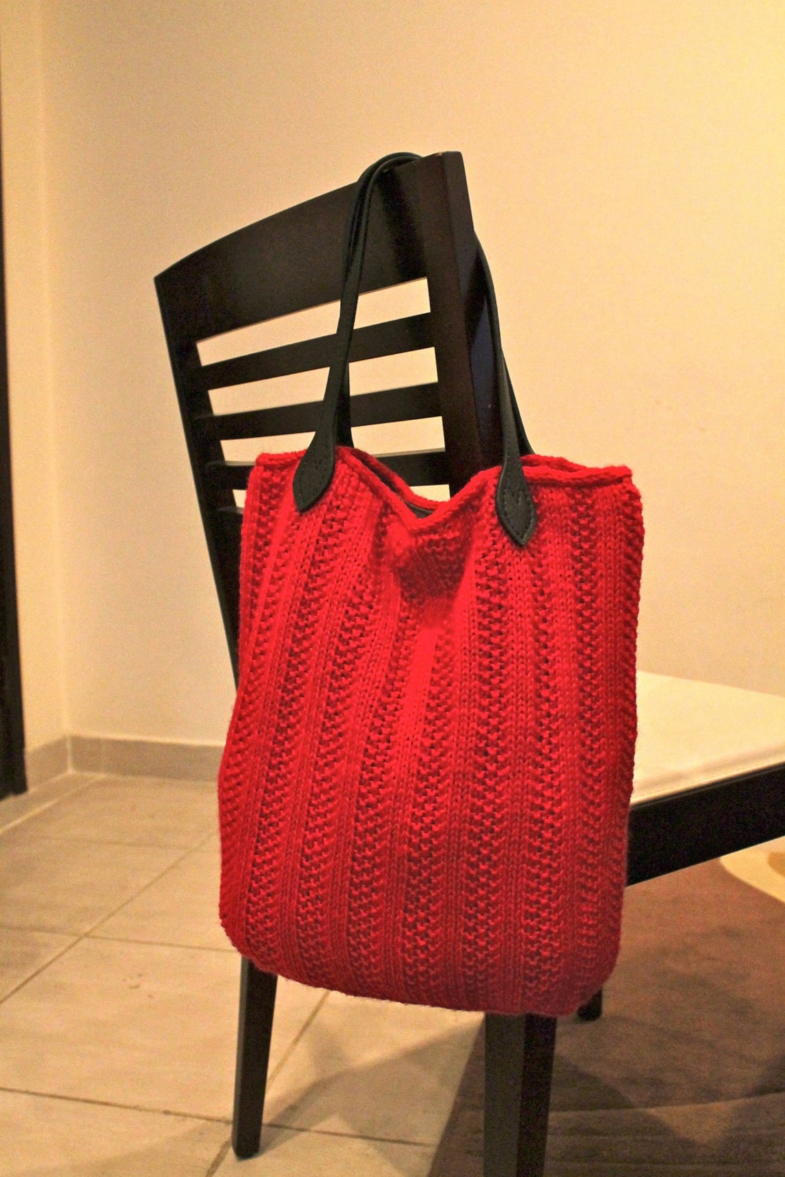 Knitted Market Bag Tote Pattern ribby Tote Instant - Etsy