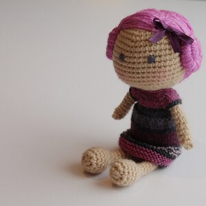 crochet doll pattern with unique hair and dress image 2