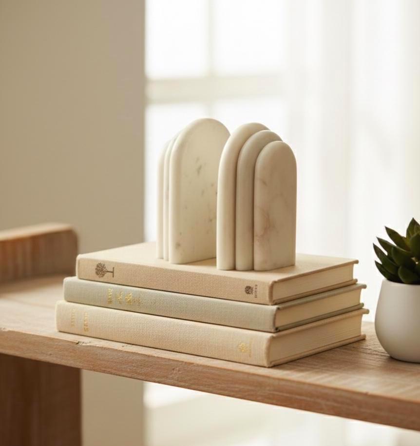 Serre-livres En Marbre Blanc Amadeus - 10 X 5 X 15 Cm - Neuf