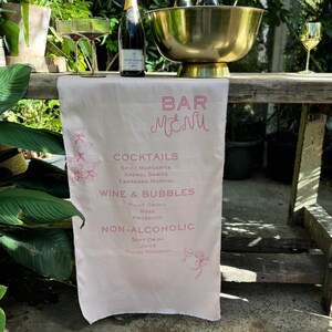 Plaque en tissu imprimée pour bar, menu cocktail personnalisé mariage EVJF, anniversaire poules, liste de boissons