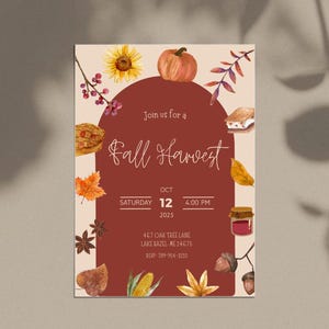 Plantilla editable de invitación a la cosecha de otoño / Invitación a fiesta de otoño / Tarjeta de cumpleaños de otoño imprimible - Descarga instantánea