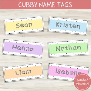 Editable Student Cubby Name Tags | Pastel Classroom Labels | Canva Name Tag Template | Preschool Pre-K Kindergarten Cubby Labels