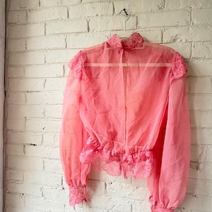 Vintage 1960s Sheer Pink Lace Detail Open Back Blouse