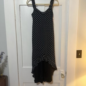 Vintage French Polka Dot High Low Ruffle Hem Dress