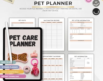 Pet Planner Printable | Daily Pet Care Journal PDF, Routine Tracker for Dogs & Cats