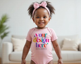 Pink Bodysuit Mockup, Baby Girl Bodysuit Mock-up, Infant Fine Jersey Bodysuit Mockup, Baby Vest Mockup, Onesie Mockups, Print on demand