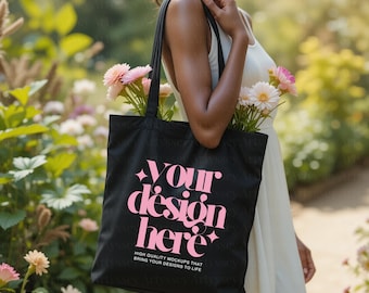 Black Tote Bag Mockup, Canvas Tote Mockups, Blank Tote Bag mock up, Eco Tote Bag Mockup, Lifestyle Tote Bag, Natural, Garden, Summer, 1 JPEG