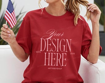 Rotes Comfort Colors C1717 T-Shirt-Mockup | T-Shirt-Mockups zum 4. Juli | Patriotisch | Unabhängigkeitstag | Shop-Grafiken (Digitaler Download)