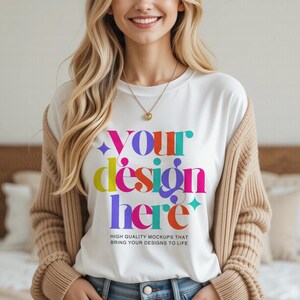 Maquete de camiseta branca: camiseta POD grande, vestuário feminino (download digital, imagem JPEG)