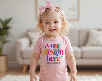 Pink Bodysuit Mock-up, Baby Girl Bodysuit Mockup, Infant Fine Jersey Bodysuit Mockup, Baby Vest Mockup, Onesie Mockups, Print on demand