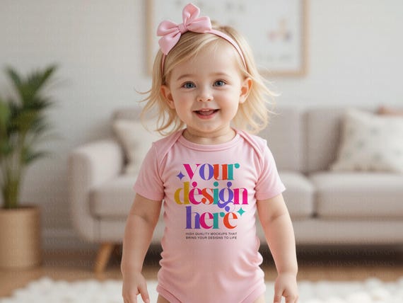 Pink Bodysuit Mock-up, Baby Girl Bodysuit Mockup, Infant Fine Jersey Bodysuit Mockup, Baby Vest Mockup, Onesie Mockups, Print on demand