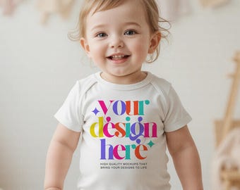 Baby Bodysuit Mockup, White Bodysuit Mock-up, Onesie Mockup, Infant Fine Jersey Bodysuit Mockup, Print on demand Mockup, Baby Vest Mockup