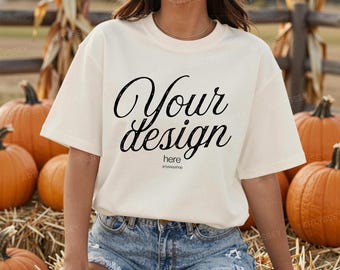 Ivory Comfort Colors C1717 T-shirt Mockup | Pumpkin Season | Fall | Autumn | Boho Oversized Tee Mockups | Store Graphics (Digital Download)