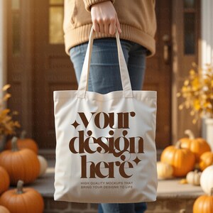 Mockup di borsa tote di Halloween, borsa tote in tela di cotone, borsa tote naturale, mockup di borsa tote, stagione delle zucche, spettrale, grafica del negozio, file digitale