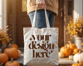 Halloween Tote Bag Mockup, Cotton Canvas Tote Bag, Natural Tote Bag, Tote Bag Mockups, Pumpkin Season,  Spooky, Store Graphics, Digital File