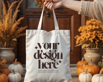 Halloween Tragetasche Mockup, Baumwollleinen Tragetasche, Natürliche Tragetasche, Einkaufstasche Mockups, Gruselig, Kürbis Saison, Store Grafiken, Digitale Datei